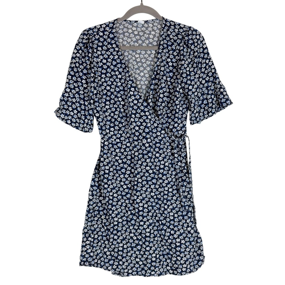 Old Navy Dress Womens S Blue Floral Wrap V Neck Flutter Sleeve Short Tie Waist